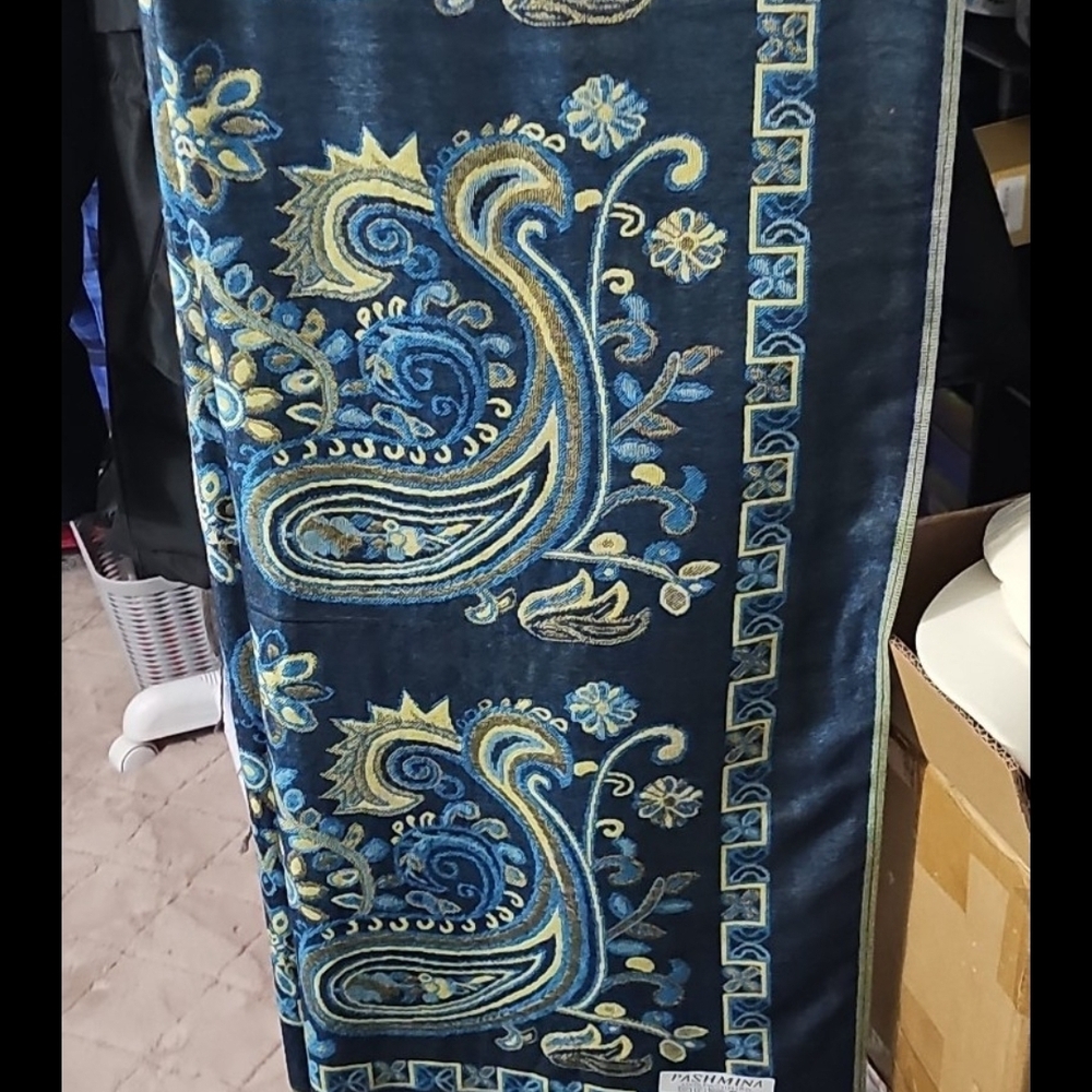 Blue and Gold Paisley Scarf Wrap